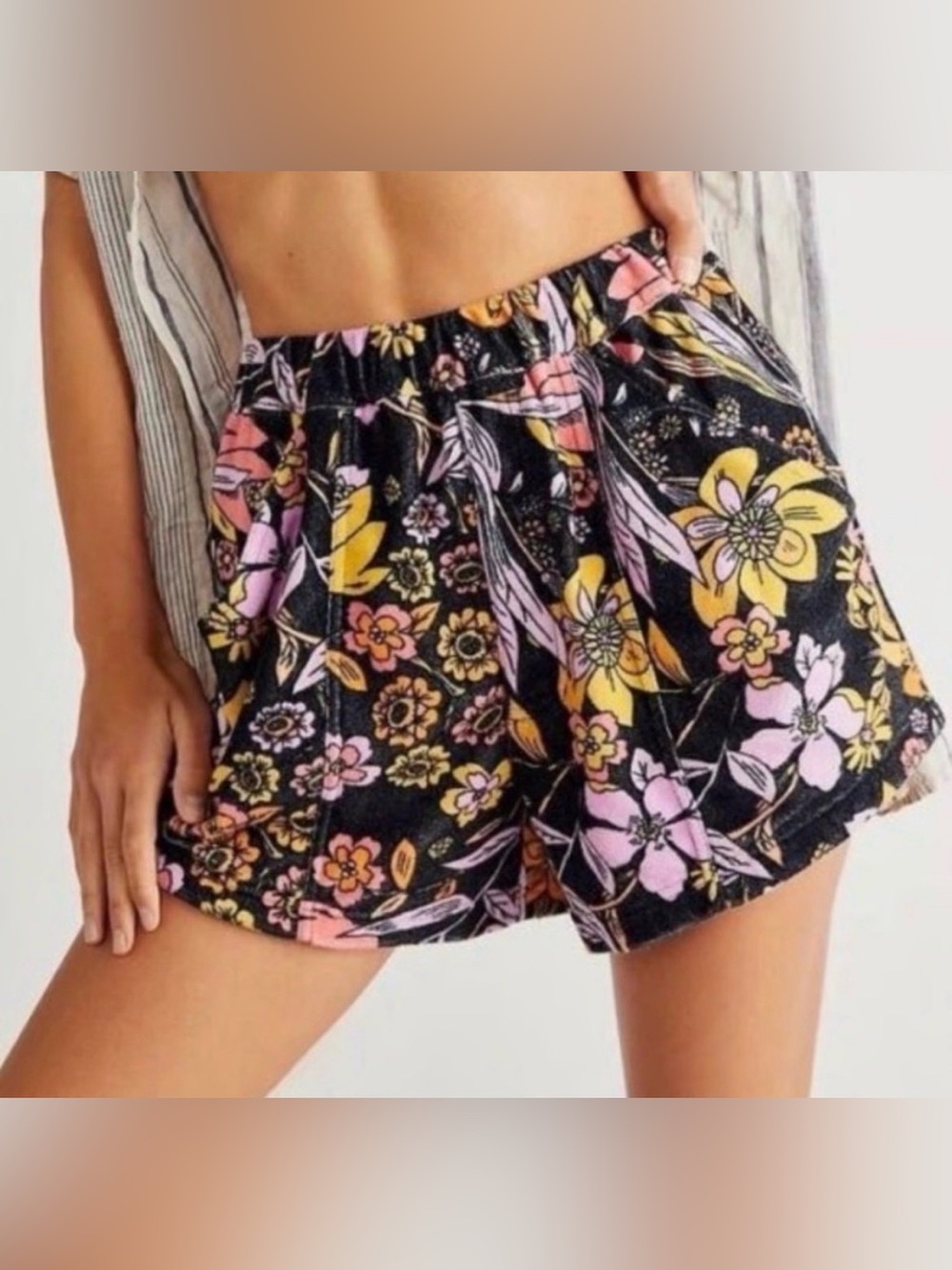 Free People At First Sight Floral Terrycloth Shorts